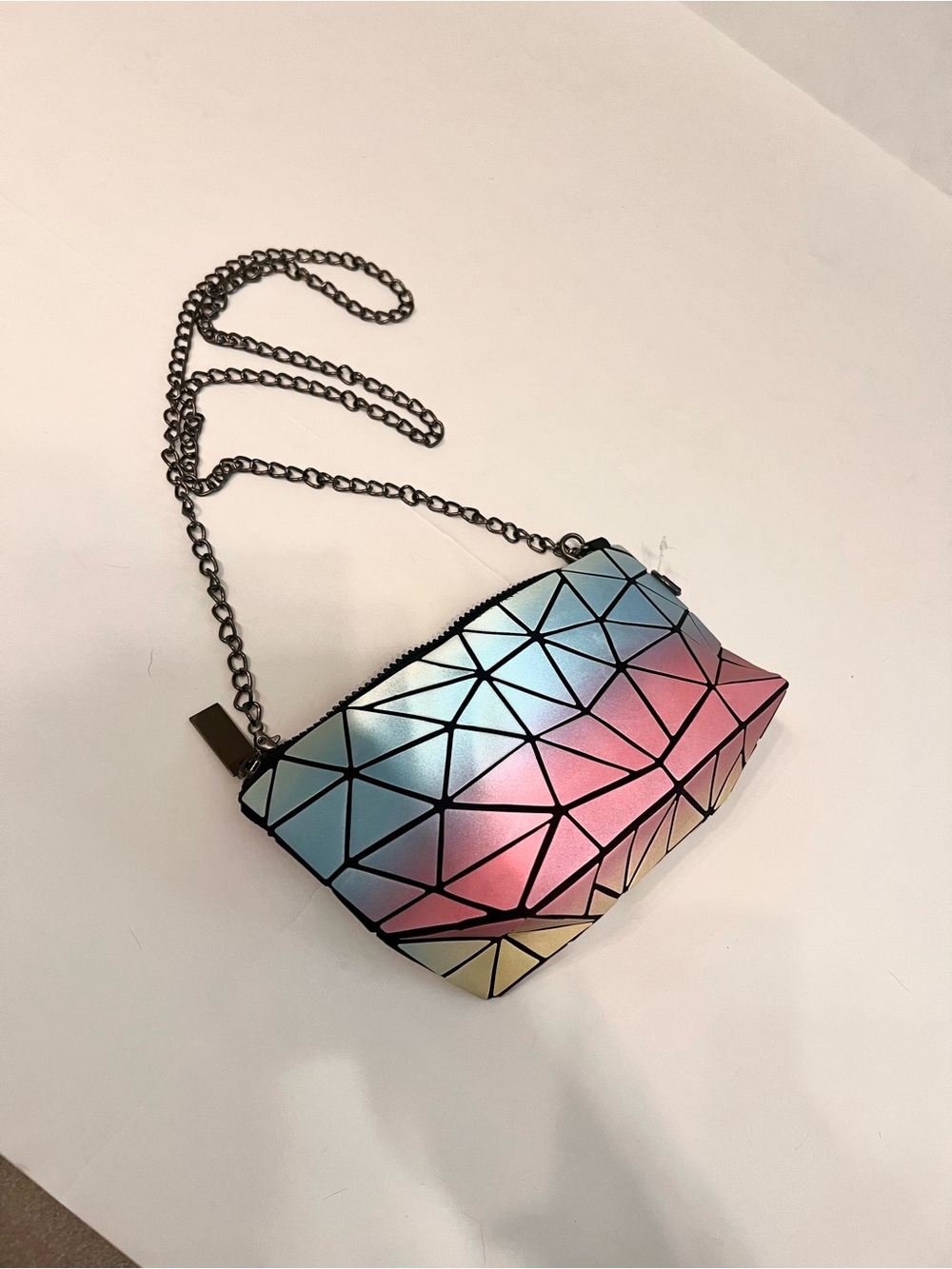 Iridescent Blue-Pink Geometric Crossbody Bag